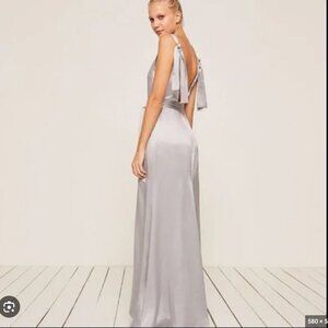 Reformation Siena Dress Silver Silk Size 0